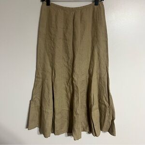 Vintage Talbots 100% Irish Linen Flared Pleated Bottom Midi Skirt‎ Size 4 Tan